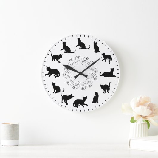 Unique Cute Black Cat Silhouettes Themed Grote Klok (Huis)