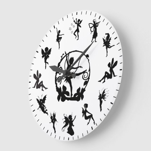 Unique Cute Fairy Black Silhouettes Themed Grote Klok (Hoek)