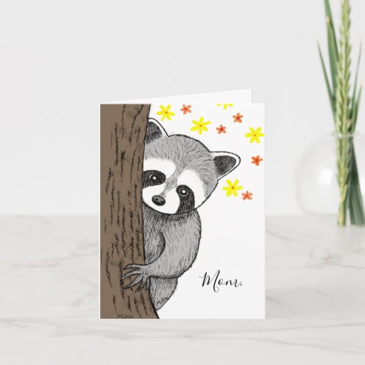 Unique Cute Raccoon Customizable Text Mother's Day Kaart (Voorkant)