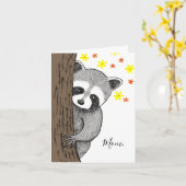 Unique Cute Raccoon Customizable Text Mother's Day Kaart (Gele Bloem)