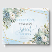 Unique Dusty Blue White Gold Flowers Sweet Sixteen Gastenboek (Voorkant)