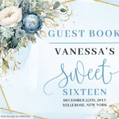 Unique Dusty Blue White Gold Flowers Sweet Sixteen Gastenboek