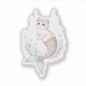 Unique Easter Cat Mermaid Pastel Egg Scale Tail  Sticker (Voorkant)
