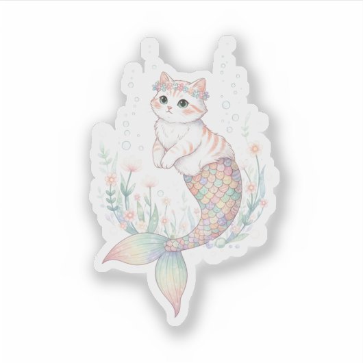 Unique Easter Cat Mermaid Pastel Egg Scale Tail  Sticker (Voorkant)