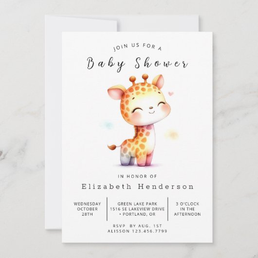 Unique Editable Giraffe Baby shower Kaart (Voorkant)