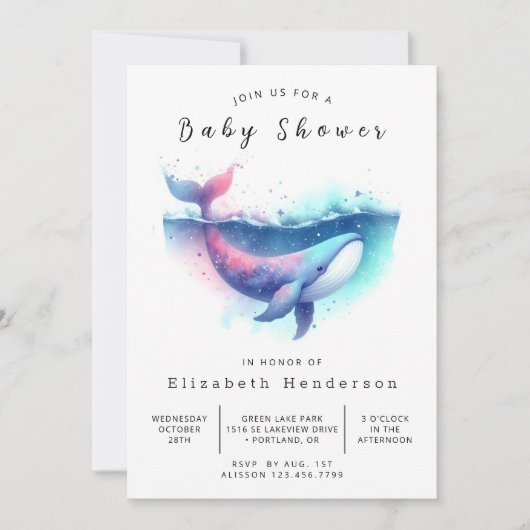 Unique Editable Whale Baby shower Kaart (Voorkant)