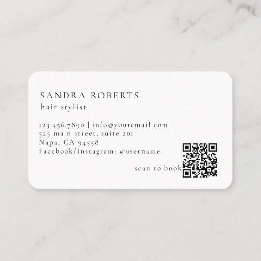 Unique Elegant Floral Scissors Logo QR Code Visitekaartje (Achterkant)