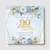 Unique Elegant Script Dusty Blue 90th Birthday  Gastenboek (Voorkant)
