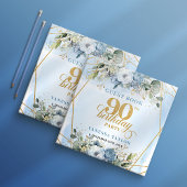 Unique Elegant Script Dusty Blue 90th Birthday Gastenboek