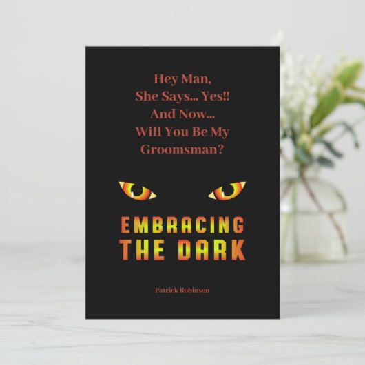 Unique Embracing the Dark Fiery Eyes Groomsmen Kaart (Staand voorkant)