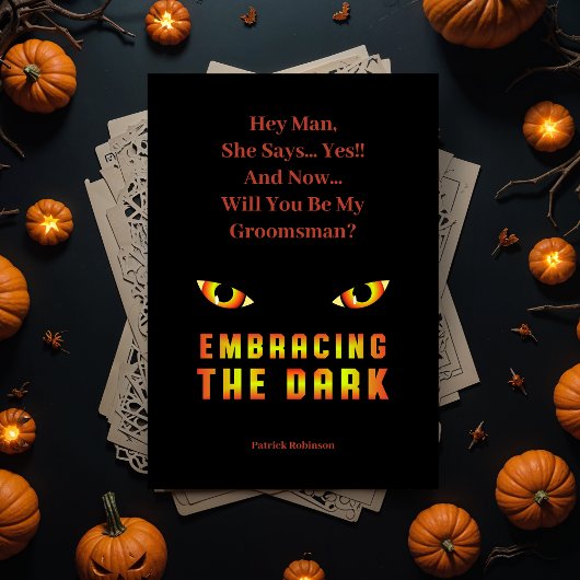 Unique Embracing the Dark Fiery Eyes Groomsmen Kaart