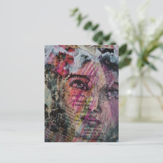 Unique face volcabulary mixed media collage briefkaart (Staand voorkant)