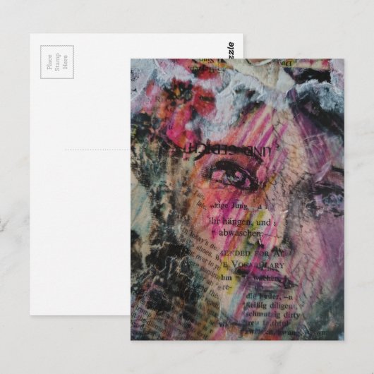 Unique face volcabulary mixed media collage briefkaart (Voorkant / Achterkant)