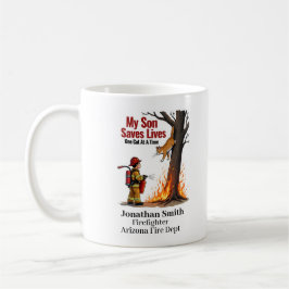 Unique Firefighter With Cat on Burning Tree Koffiemok
