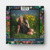 Unique Floral Afstuderen Custom StylishPhoto Name Fotoplaat (Voorkant)