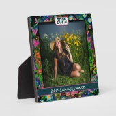 Unique Floral Afstuderen Custom StylishPhoto Name Fotoplaat (Voorkant)