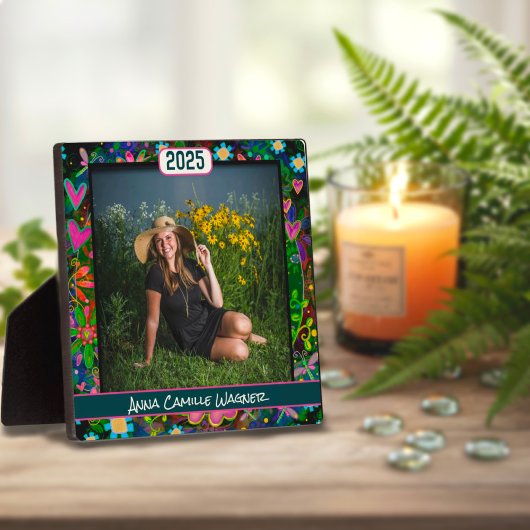 Unique Floral Afstuderen Custom StylishPhoto Name Fotoplaat