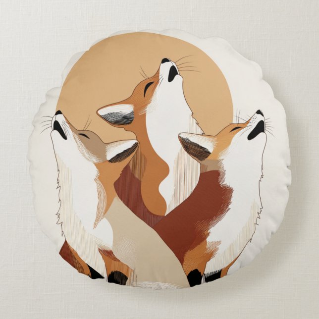 Unique Fox Howling at Moon Round Pillow Rond Kussen (Voorkant)