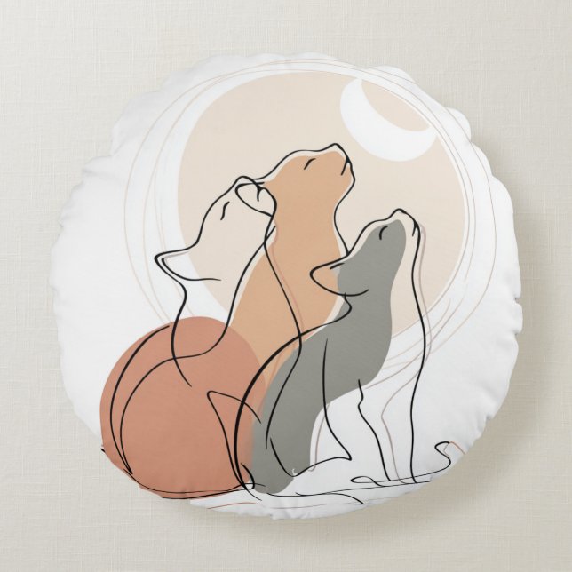 Unique Fox Howling at Moon Round Pillow Rond Kussen (Voorkant)