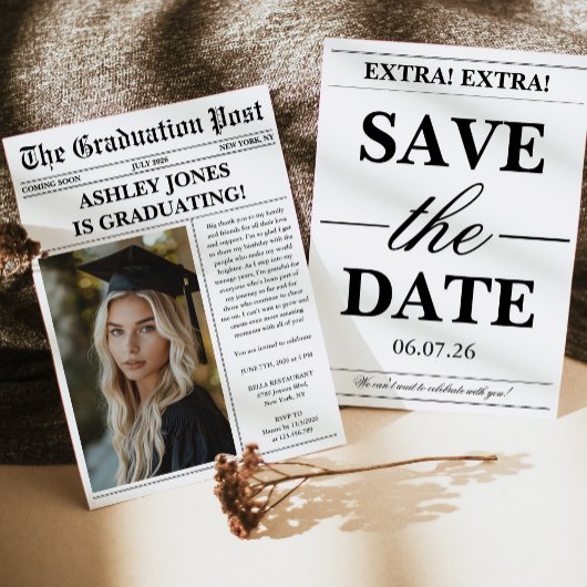 Unique Fun Newspaper Photo Graduation  Kaart