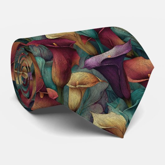 Unique Gift  For Boyfriend Calla Lilies Flower Stropdas (Opgerold)