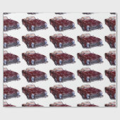 Unique Gift Wrap with Retro burgundy car Cadeaupapier (Vlak)