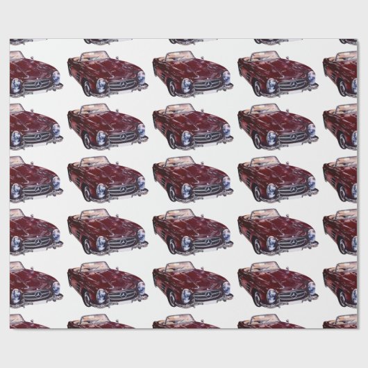 Unique Gift Wrap with Retro burgundy car Cadeaupapier (Vlak)
