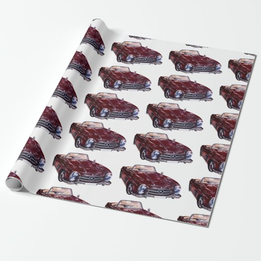 Unique Gift Wrap with Retro burgundy car Cadeaupapier (Uitgerold)
