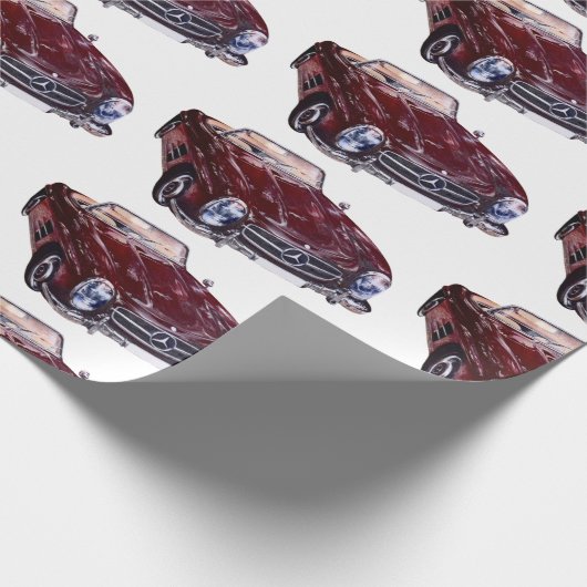 Unique Gift Wrap with Retro burgundy car Cadeaupapier (Hoek)
