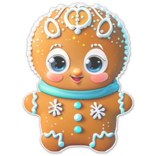 Unique Gingerbread Boy Cookie Cartoon Graphic Sticker (Voorkant)