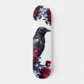 Unique Girly Black Raven & Red Roses Skate Deck (Voorkant)