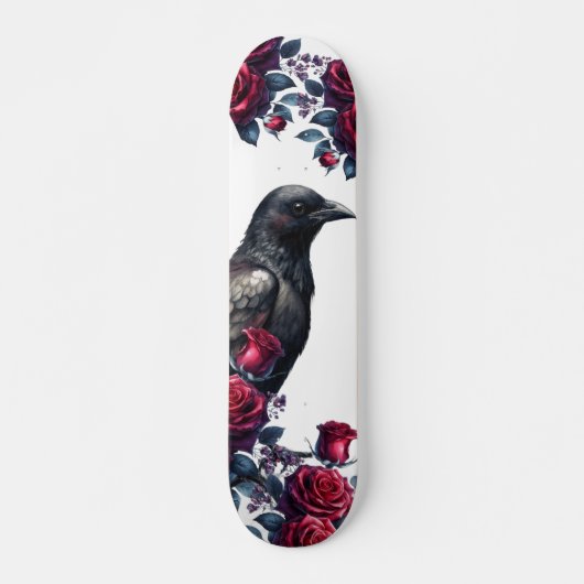 Unique Girly Black Raven & Red Roses Skate Deck (Voorkant)