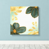 Unique Green Floral Wall Art with Gold Accents Canvas Afdruk (Insitu (Houten vloer))
