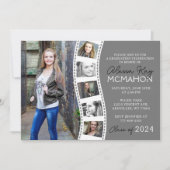 Unique Grey & White Filmstrip 6 Foto Afstuderen Kaart (Voorkant)
