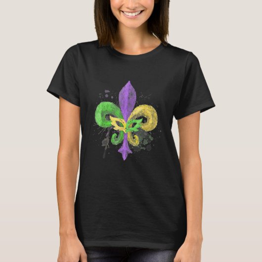 Unique Hand Drawn Fluer De Lis Mardi Gras Carnival T-shirt (Voorkant)