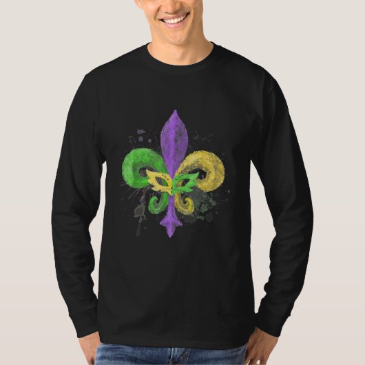 Unique Hand Drawn Fluer De Lis Mardi Gras Carnival T-shirt (Voorkant)