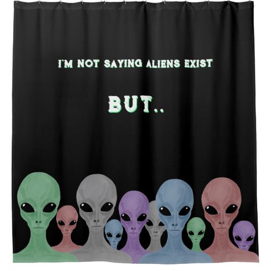 Unique Hand Drawn Multi Coloured Aliens  Douchegordijn (Voorkant)