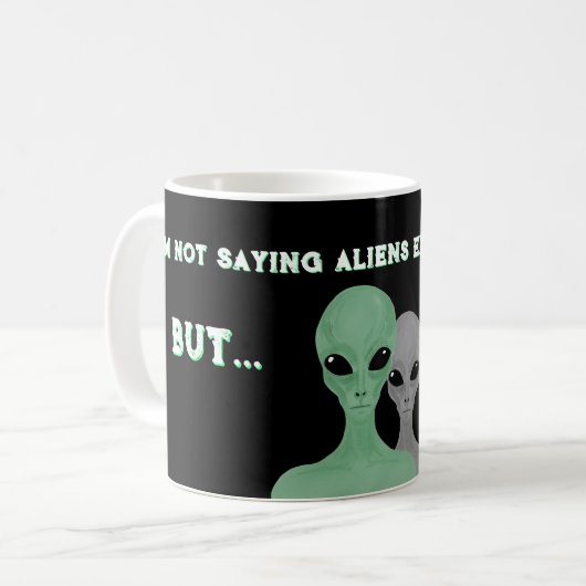 Unique Hand Drawn Multi Coloured Aliens  Koffiemok (Voorkant links)