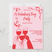 Unique Hand Drawn Pink Red Galentine's Day Party Kaart (Voorkant)