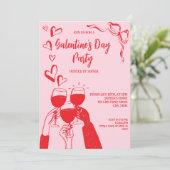 Unique Hand Drawn Pink Red Galentine's Day Party Kaart (Staand voorkant)
