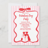 Unique Hand Drawn Pink Red Galentine's Day Party Kaart (Voorkant)