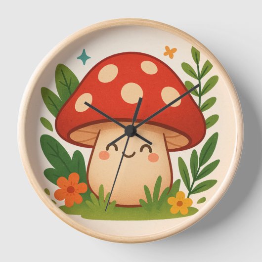 Unique Illustrated Mushroom Home Decor Clock (Voorkant)