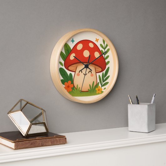 Unique Illustrated Mushroom Home Decor Clock (Kantoor)