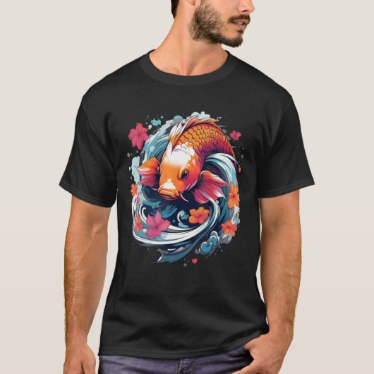 Unique Koi Fish Japanese Carp with flowers T-shirt (Voorkant)