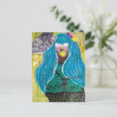 Unique Lady With Blue Hair Mixed Media Collage Briefkaart (Staand voorkant)
