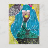 Unique Lady With Blue Hair Mixed Media Collage Briefkaart (Voorkant)