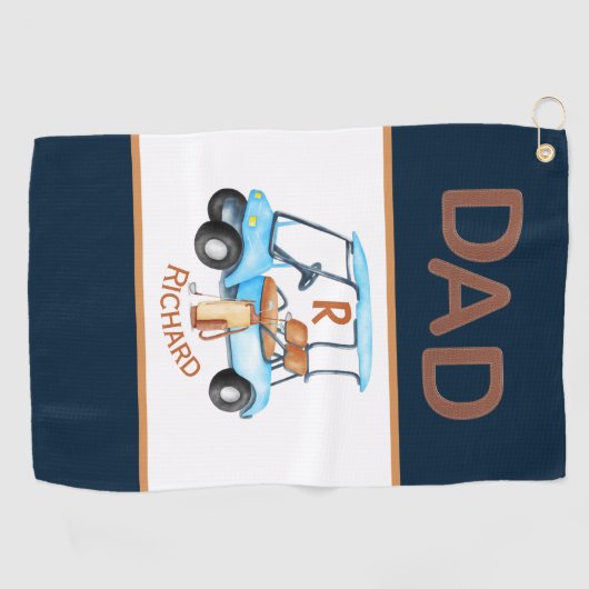 Unique Leather Stitched Look DAD Golfkar Initiaal Golfhanddoek (Horizontaal)