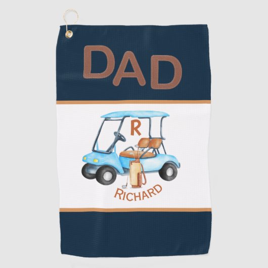 Unique Leather Stitched Look DAD Golfkar Initiaal Golfhanddoek (Voorkant)