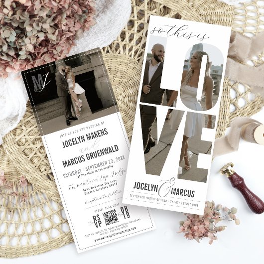 Unique Love Photo Typography Modern 4x9 Wedding Kaart