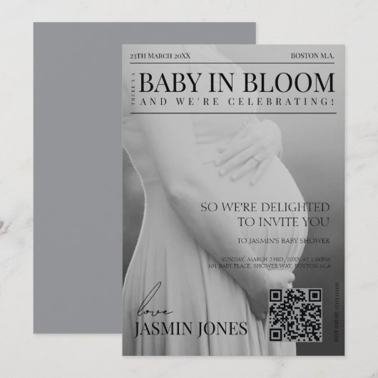 Unique Magazine Style Redactionele Foto Baby showe Kaart (Voorkant / Achterkant)